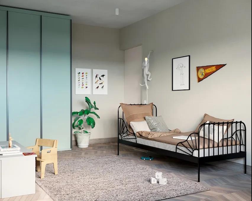 92平現代復古風格裝修，湖藍色+水磨石餐廳