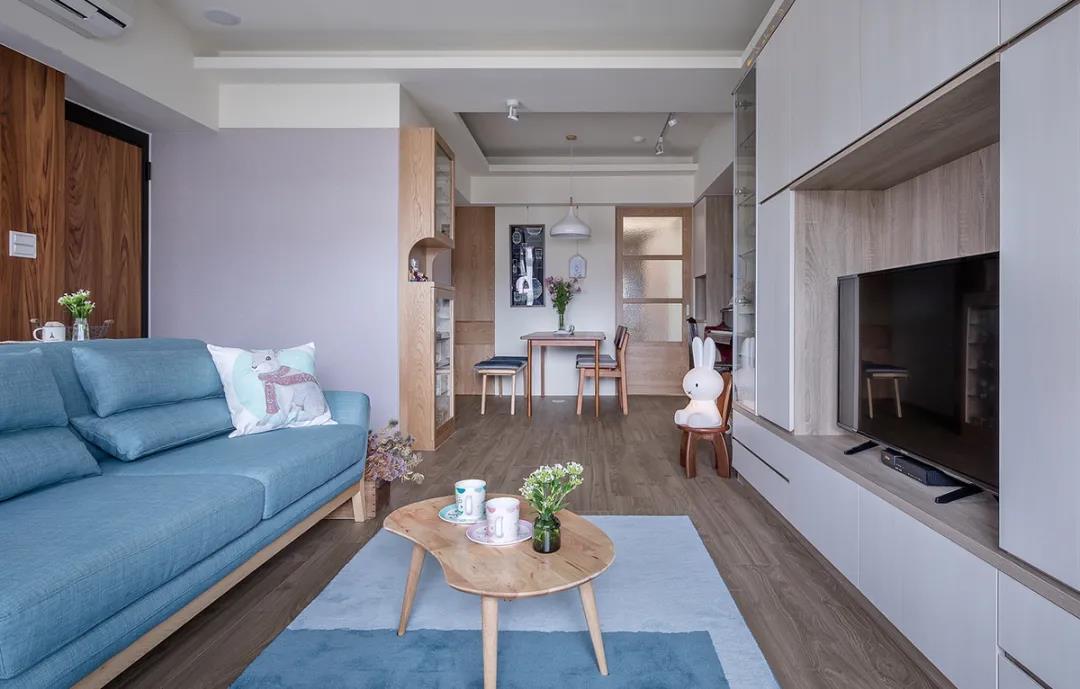 100㎡簡約北歐風格新房裝修案例，湖藍色清新美宅！