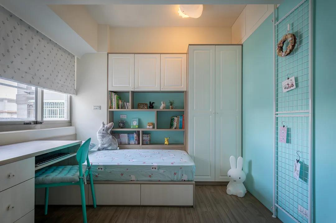 100㎡簡約北歐風格新房裝修案例，湖藍色清新美宅！